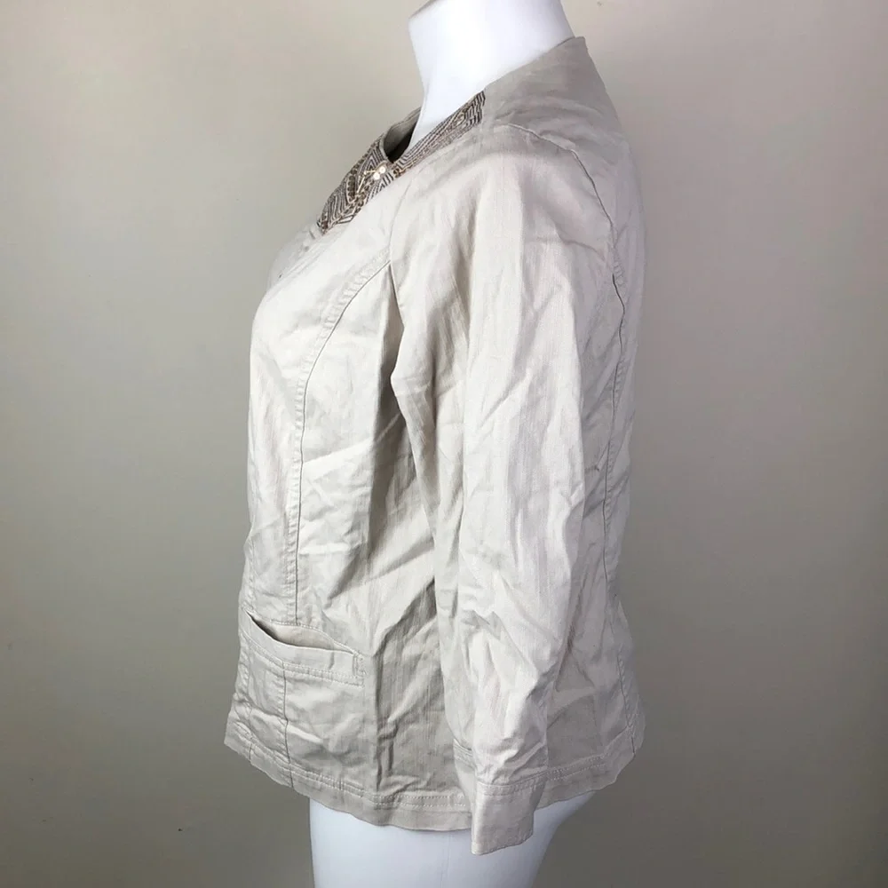 JM Collection Zip Front Stretch Denim Jacket Sequin